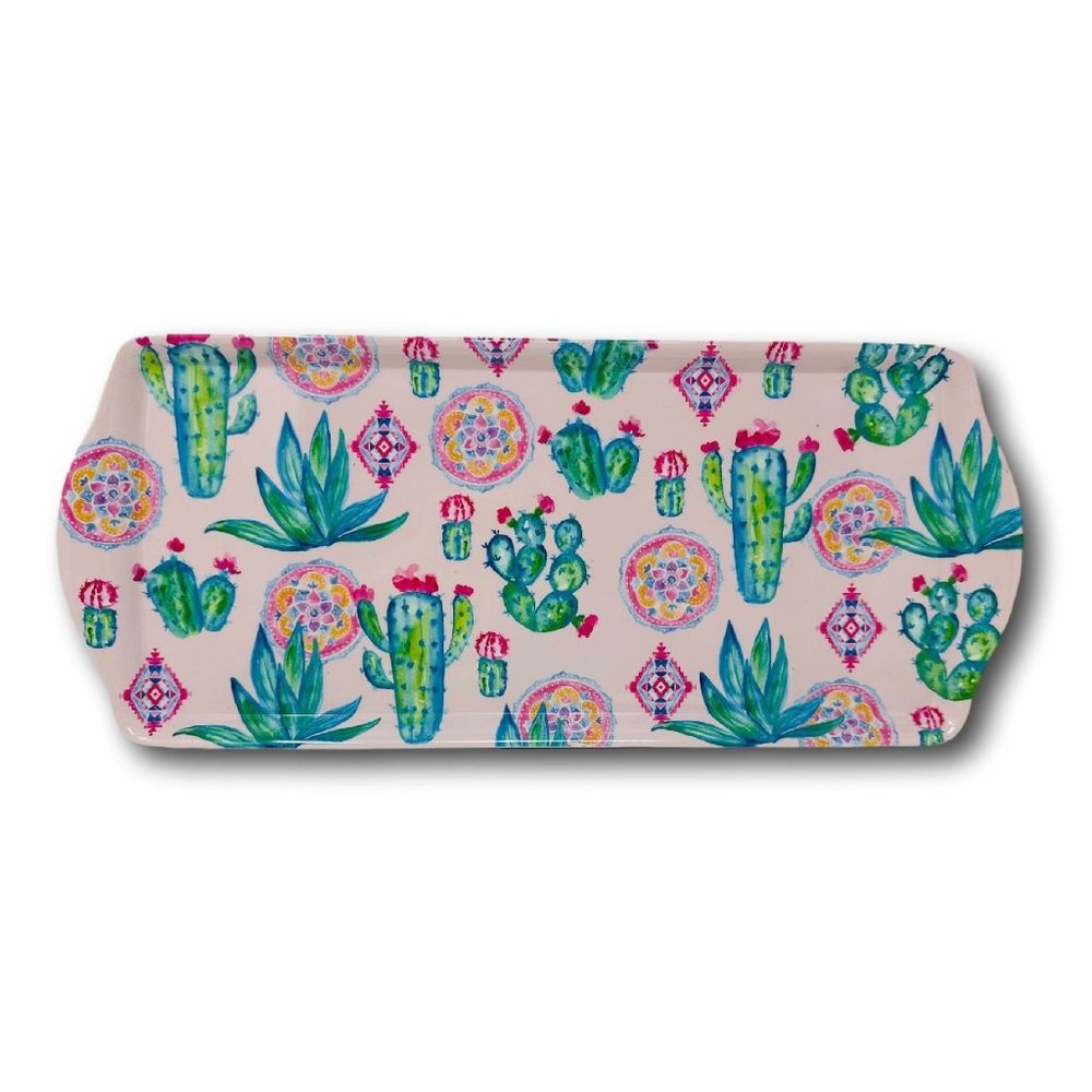 Kensie Home Melamine Serving Platter Tray Pink Cactus Southwest 15"